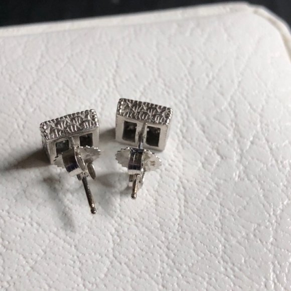 Square Diamond Earrings Art Deco John Herold Jewelry 14K White Gold - Picture 3 of 3